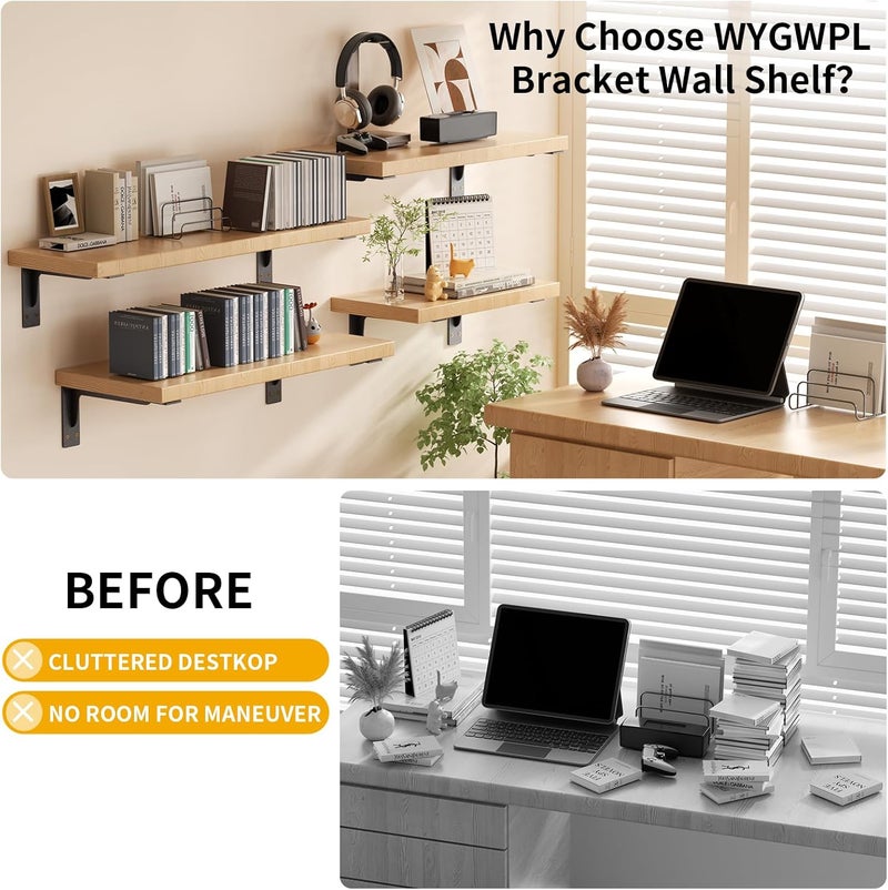 WYGWP Heavy Duty Shelf Brackets Support 400lbs 9 inch Hidden Floating Shelving- Wall Mounted L Shaped Bracket Hardware for for Kitchen Bathroom & Bedroom(4pack Black - Image 3